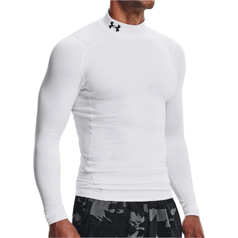 Women's All-season Long Sleeve T-shirt for Easy Wear -Under Armour ColdGear Compression Mock Long Sleeve Mens Running Top - White