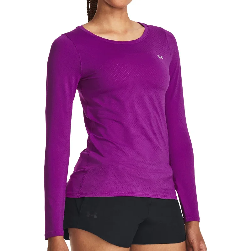 Women's Lightweight T-shirt with Long Sleeves -Under Armour HeatGear Long Sleeve Womens Training Top - Purple