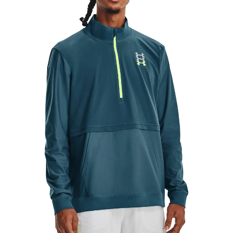 Women's V-neck Long Sleeve T-shirt -Under Armour Run Anywhere Half Zip Long Sleeve Mens Running Top - Blue