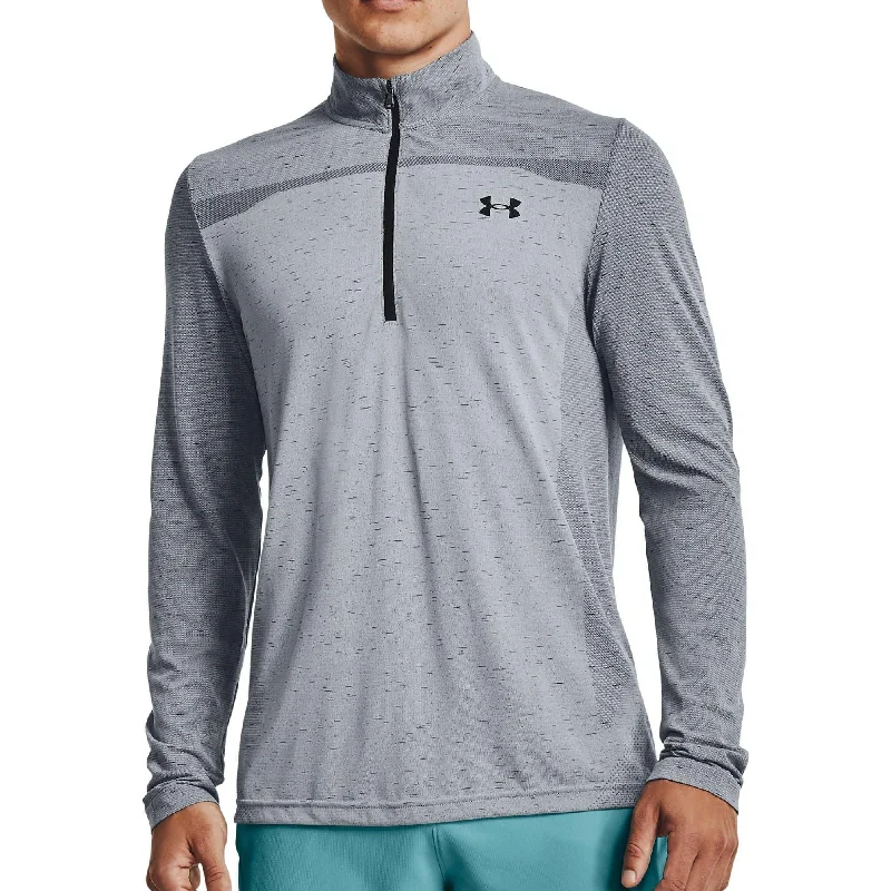 Women's High-Quality Long Sleeve T-shirt -Under Armour Seamless Half Zip Long Sleeve Mens Training Top - Grey