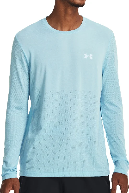 Women's Casual Long Sleeve T-shirt with Comfortable Fit -Under Armour Seamless Stride Long Sleeve Mens Running Top - Blue