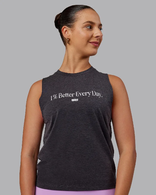 Women's Sleeveless Tops with Lace -Unleash 1% Better Training Tank - Charcoal Marl-White