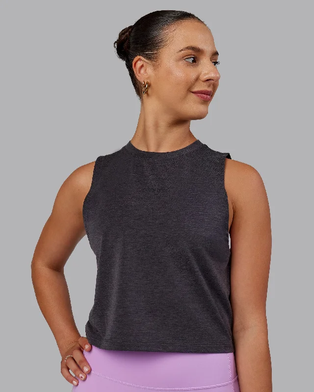 Women's Stretchable Sleeveless Tops -Unleash Cropped Training Tank - Charcoal Marl