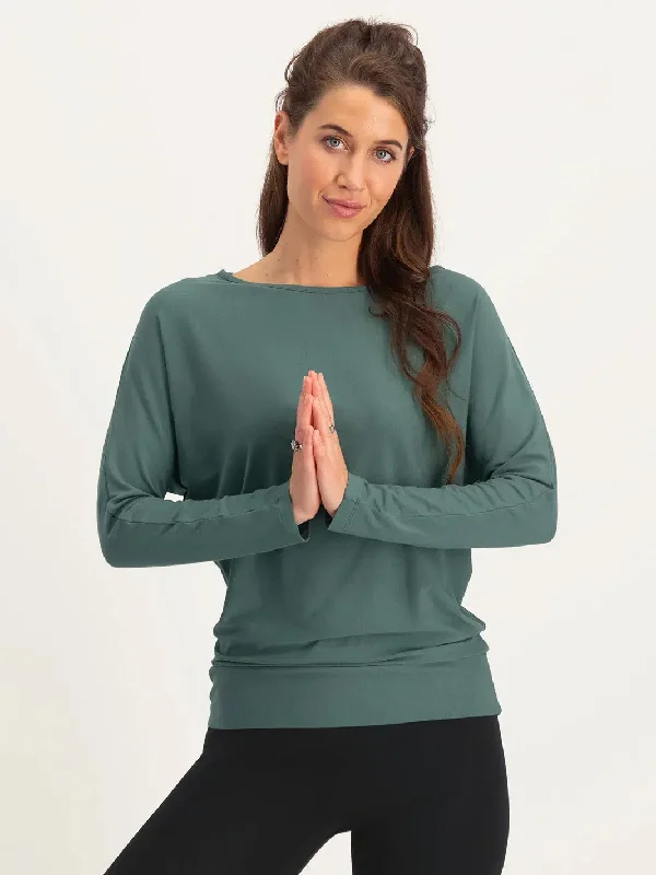 Women's Stylish Long Sleeve T-shirt with Classic V-neck -Urban Goddess Budhi Long Sleeve Yoga Top - Forest Women's Stylish Long Sleeve T-shirt with Classic V-neck -Urban Goddess Budhi Long Sleeve Yoga Top - Forest