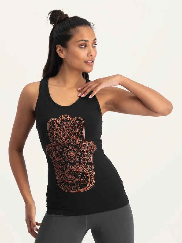 Women's Camisoles for Everyday Layering -Urban Goddess Hamsa Core Yoga Tank - Onyx Black