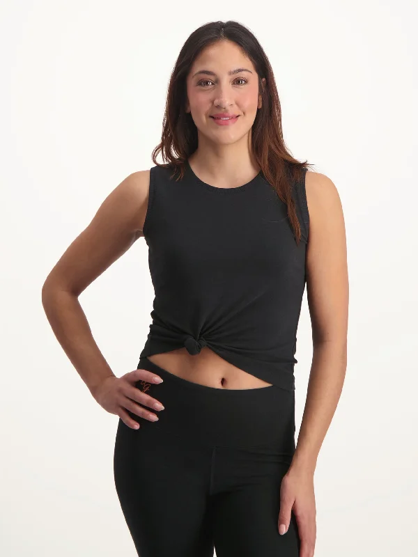 Women's Camisoles with Stretchable Fabric -Urban Goddess Karuna Balance Yoga Tank - Urban Black