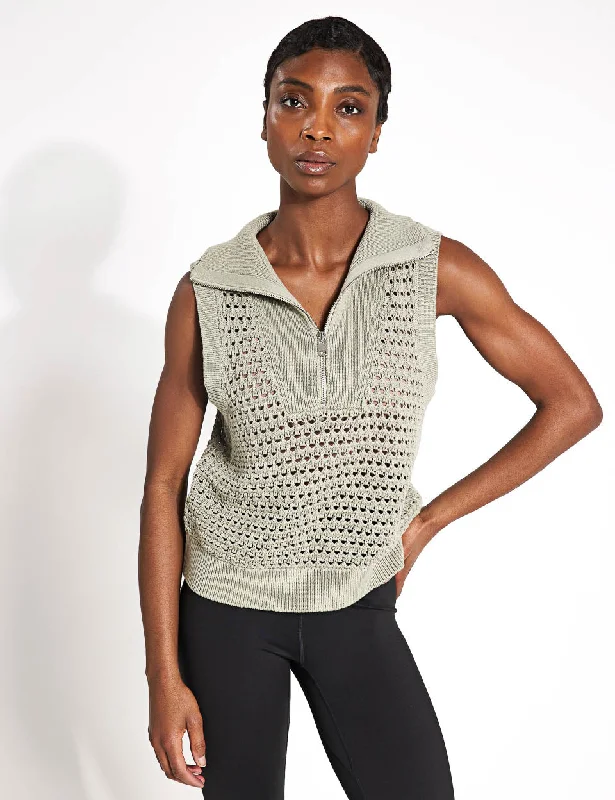 Women's Tank Tops with Beautiful Prints -Bains Half Zip Tank - Seagrass