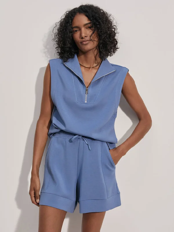 Women's Camis for Relaxed Outfits -Varley Magnolia Half Zip Tank - Coronet Blue