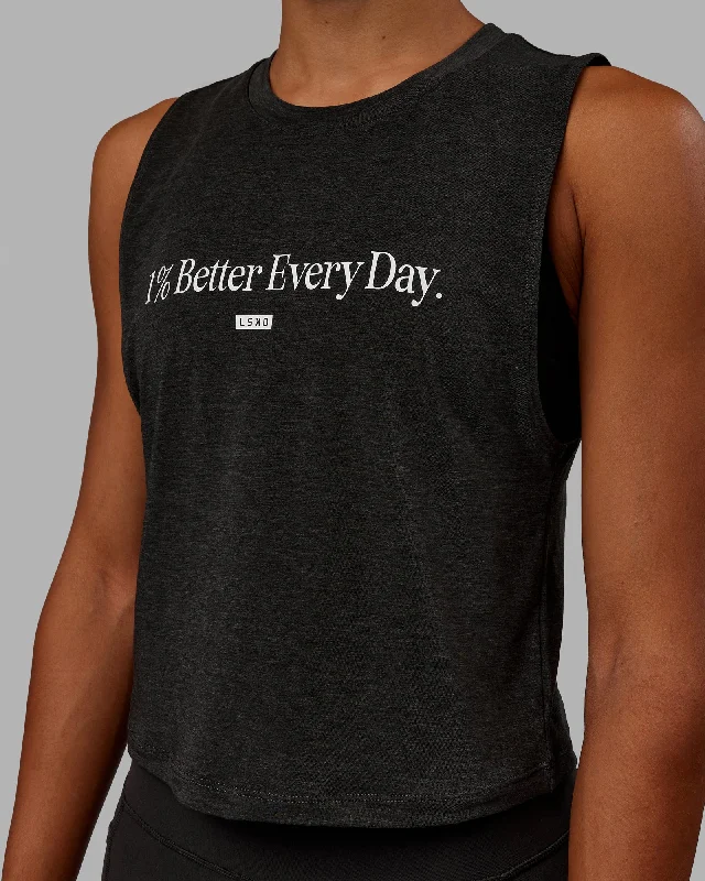 Women's Yoga Tank Tops -Vital 1% Better Cropped Training Tank - Charcoal Marl-White