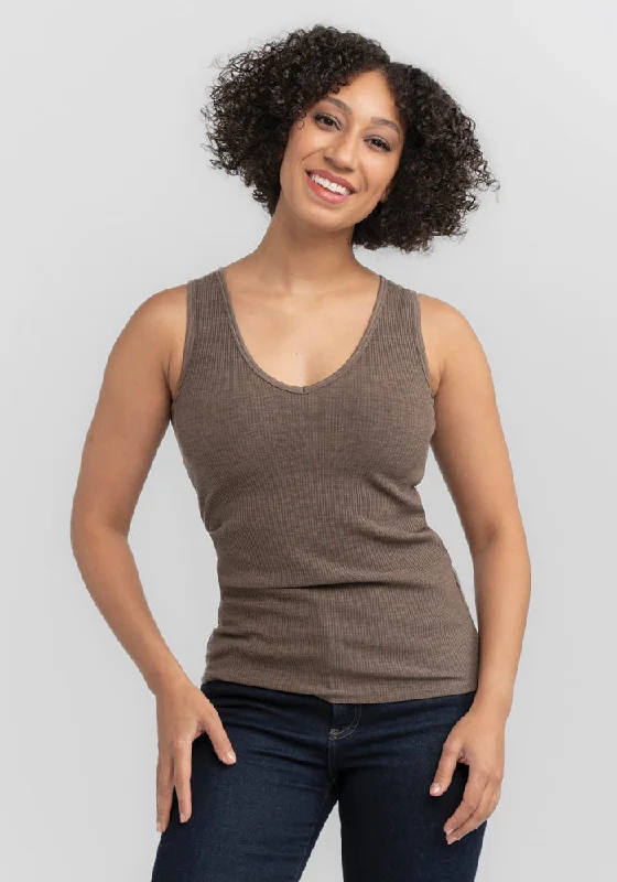 Women's Sexy Camisoles with Bold Colors -Vivi Ribbed Tank - Simply Taupe