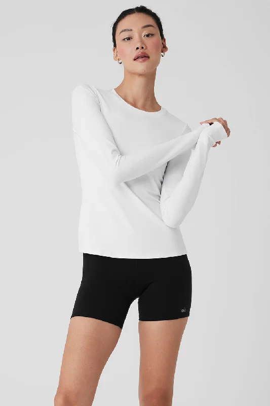 Women's Cozy Long Sleeve T-shirt for Winter Layering -Alosoft Finesse Long Sleeve - White Women's Cozy Long Sleeve T-shirt for Winter Layering -Alosoft Finesse Long Sleeve - White