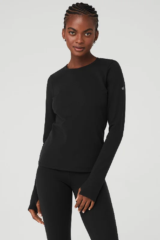 Women's Fun Long Sleeve T-shirt with a Bold Design -Airbrush Winter Warm Nocturne Long Sleeve - Black Women's Fun Long Sleeve T-shirt with a Bold Design -Airbrush Winter Warm Nocturne Long Sleeve - Black