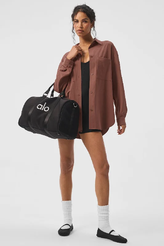 Women's Relaxed Long Sleeve T-shirt for Cool Nights -Dreamscape Button Down Long Sleeve - Chestnut Women's Relaxed Long Sleeve T-shirt for Cool Nights -Dreamscape Button Down Long Sleeve - Chestnut