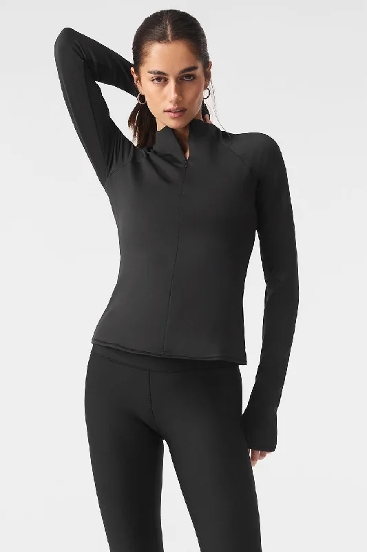 Women's Elegant Long Sleeve Shirt for Parties -Airlift Winter Warm 1/4 Zip Long Sleeve - Black