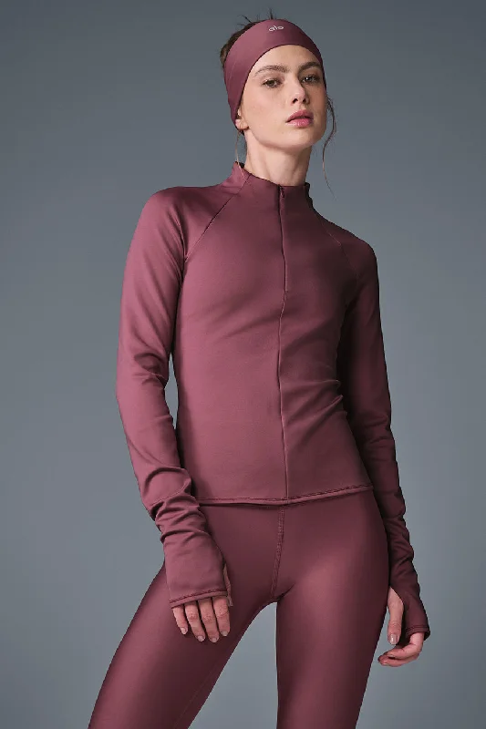 Women's Comfortable Long Sleeve T-shirt for Everyday Wear -Airlift Winter Warm 1/4 Zip Long Sleeve - Burgundy Truffle Women's Comfortable Long Sleeve T-shirt for Everyday Wear -Airlift Winter Warm 1/4 Zip Long Sleeve - Burgundy Truffle