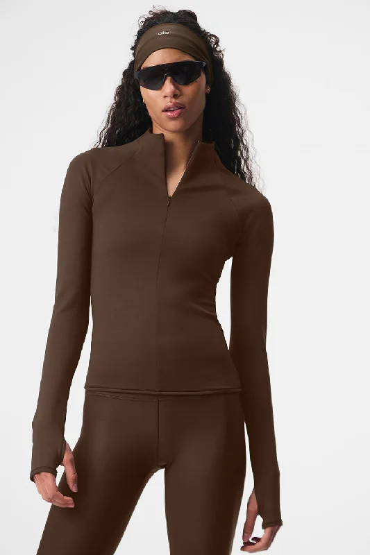 Women's Cozy Long Sleeve T-shirt for Winter Wear -Airlift Winter Warm 1/4 Zip Long Sleeve - Espresso Women's Cozy Long Sleeve T-shirt for Winter Wear -Airlift Winter Warm 1/4 Zip Long Sleeve - Espresso