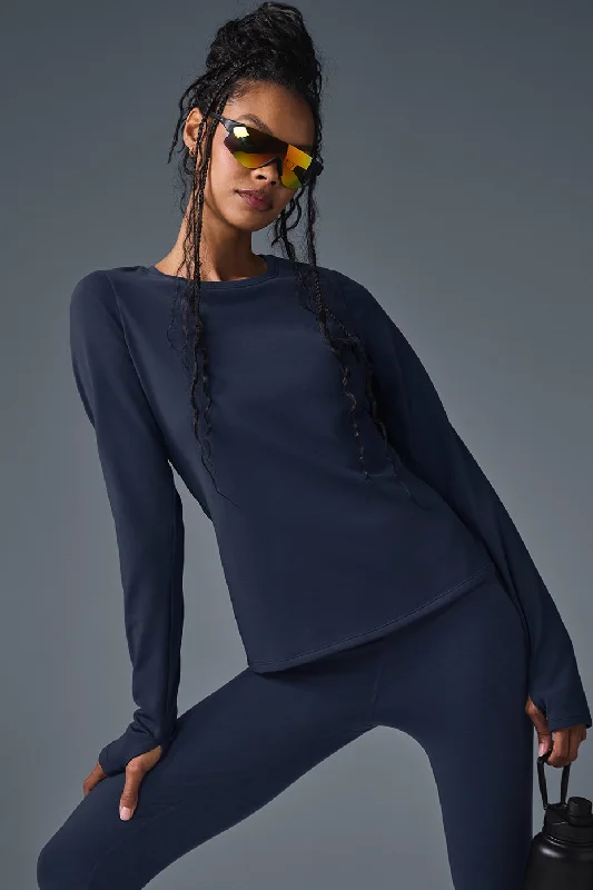 Women's Long Sleeve Tee for Casual or Active Wear -Airbrush Winter Warm Nocturne Long Sleeve - Navy Women's Long Sleeve Tee for Casual or Active Wear -Airbrush Winter Warm Nocturne Long Sleeve - Navy