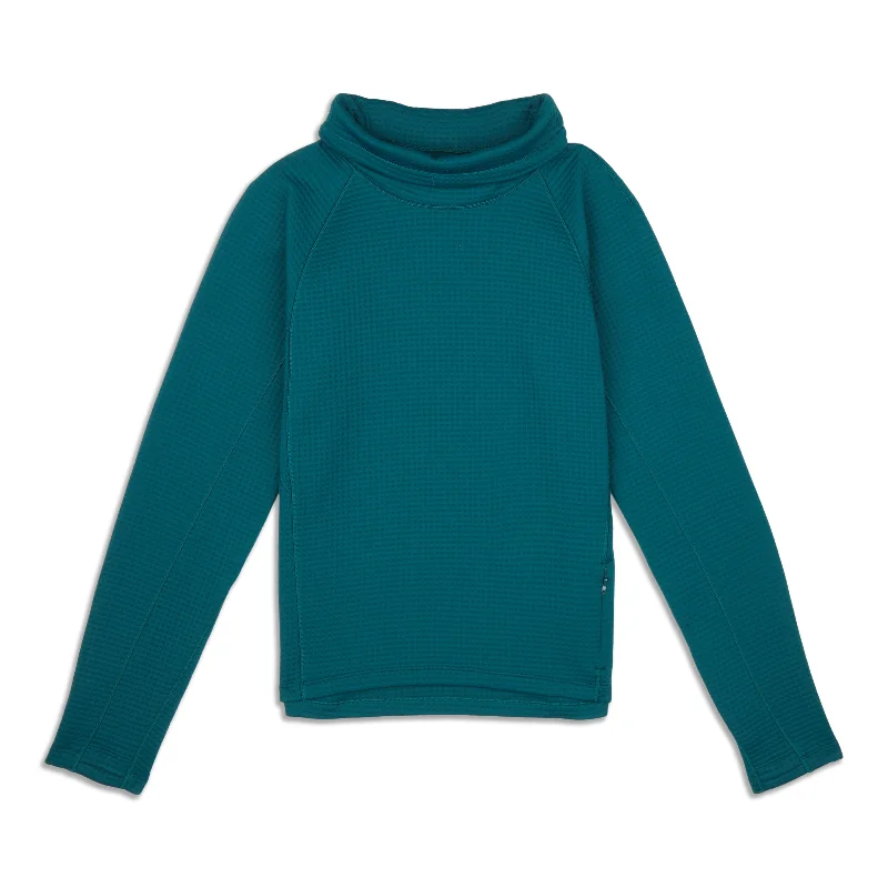 Women's Oversized Long Sleeve T-shirt -Waffle-Knit Funnel-Neck Long Sleeve - Resale