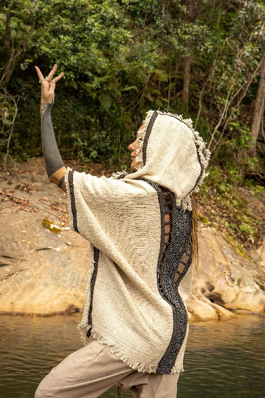 Kimono with Sleeves-WIZARD Womens Beige Hooded Kimono Vest Tribal Ritual Ceremony Shamanic Gypsy Festival Magic Ritual Alchemy Primitive Rave Boho Earthy AJJAYA Kimono with Sleeves-WIZARD Womens Beige Hooded Kimono Vest Tribal Ritual Ceremony Shamanic Gypsy Festival Magic Ritual Alchemy Primitive Rave Boho Earthy AJJAYA