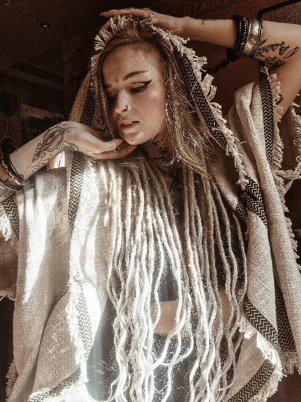 Kimono with Fringes-WIZARD Womens Hooded Kimono Vest Beige Tribal Ritual Ceremony Shamanic Gypsy Festival Magic Ritual Alchemy Primitive Rave Boho Earthy AJJAYA Kimono with Fringes-WIZARD Womens Hooded Kimono Vest Beige Tribal Ritual Ceremony Shamanic Gypsy Festival Magic Ritual Alchemy Primitive Rave Boho Earthy AJJAYA