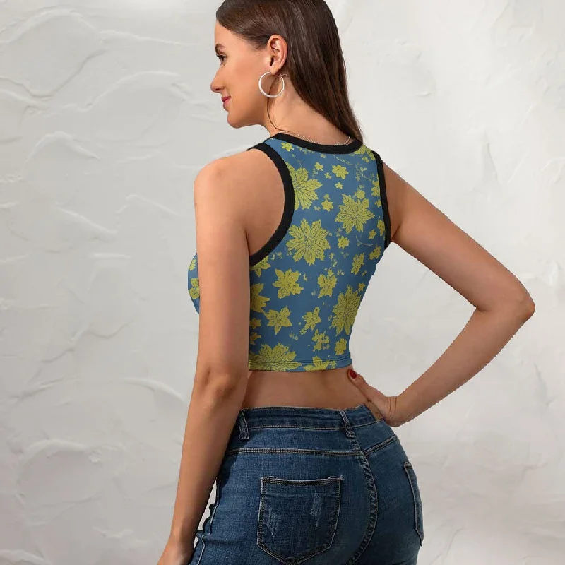 Women's Ruffled Camisoles -Women's Cropped Slim Racer Tank Top