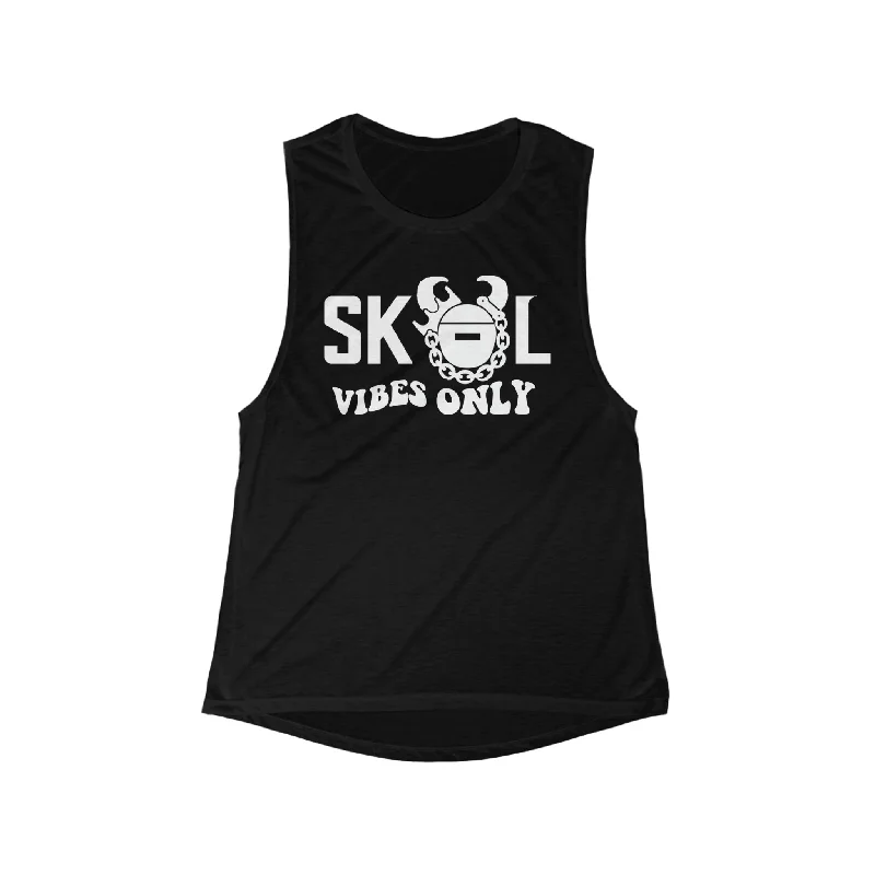 Women's Workout Tank Tops -Women's Flowy Scoop Muscle Tank - Good Vibes Only
