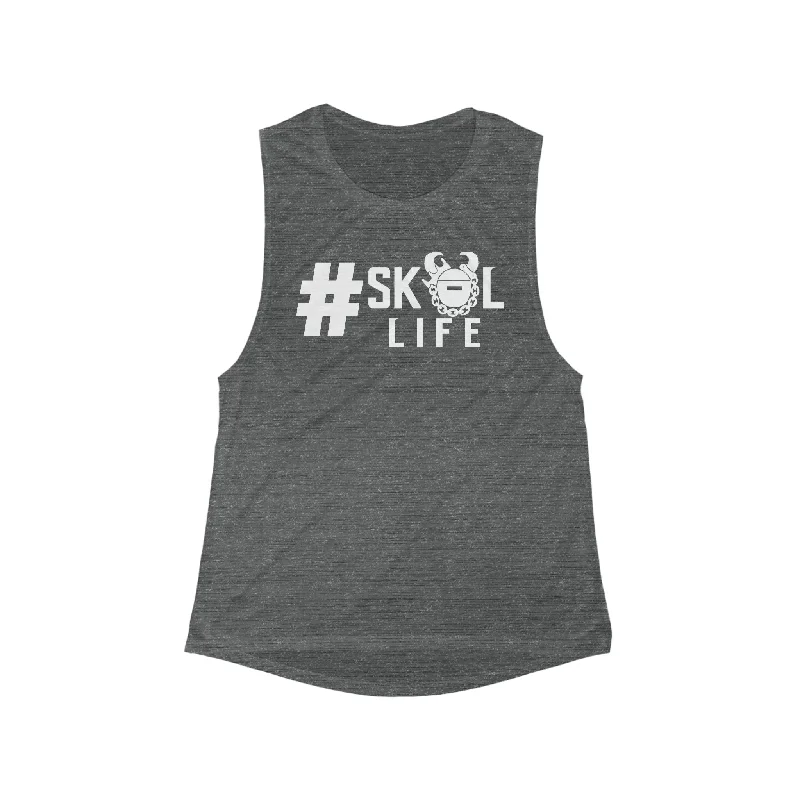 Women's Printed Camis -Women's Flowy Scoop Muscle Tank - #Life