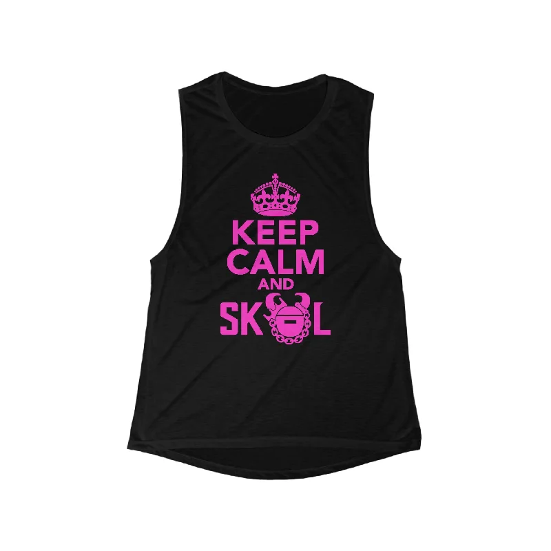 Women's Tank Tops for Cool Weather -Women's Flowy Scoop Muscle Tank - Keep Calm