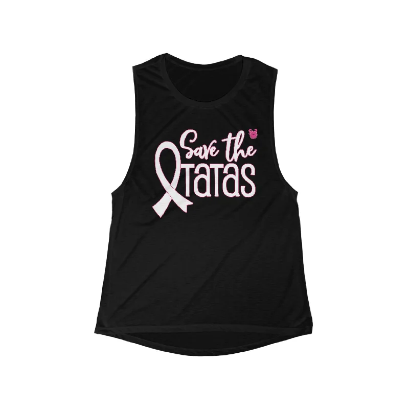 Women's Black Tank Tops -Women's Flowy Scoop Muscle Tank - Save the TaTas