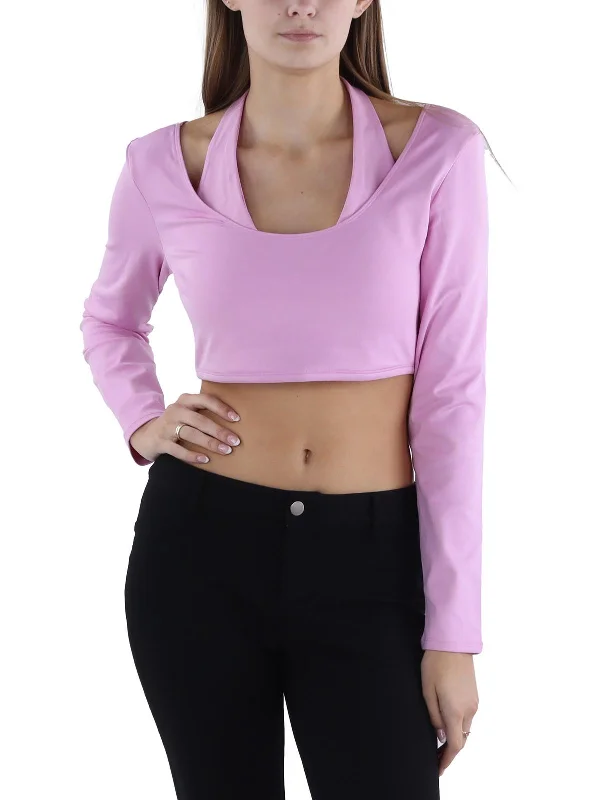 Women's Comfortable Long Sleeve T-shirt for Casual Days -Womens Halter Long Sleeve Crop Top Women's Comfortable Long Sleeve T-shirt for Casual Days -Womens Halter Long Sleeve Crop Top