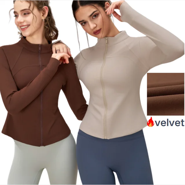Women's Fit Long Sleeve T-shirt -Zipper long sleeve warm fleece yoga jacket