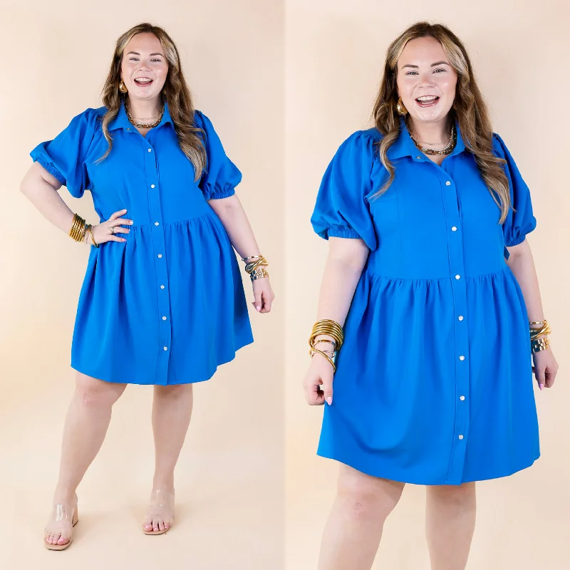 Doll Dress for Dolls 22-inch -Adventures Ahead Button Up Babydoll Dress in Bright Blue Doll Dress for Dolls 22-inch -Adventures Ahead Button Up Babydoll Dress in Bright Blue