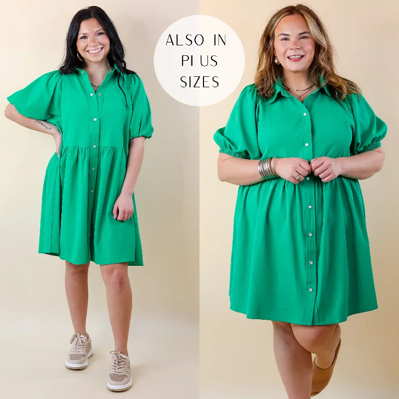 Doll Dress for Dolls with Glass Eyes -Adventures Ahead Button Up Babydoll Dress in Green Doll Dress for Dolls with Glass Eyes -Adventures Ahead Button Up Babydoll Dress in Green