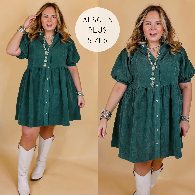 Doll Dress with Dotted Pattern -Adventures Ahead Button Up Corduroy Babydoll Dress in Dusty Teal Doll Dress with Dotted Pattern -Adventures Ahead Button Up Corduroy Babydoll Dress in Dusty Teal
