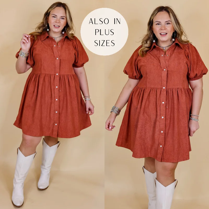 Doll Dress with Transparent Skirt -Adventures Ahead Button Up Corduroy Babydoll Dress in Terracotta Doll Dress with Transparent Skirt -Adventures Ahead Button Up Corduroy Babydoll Dress in Terracotta