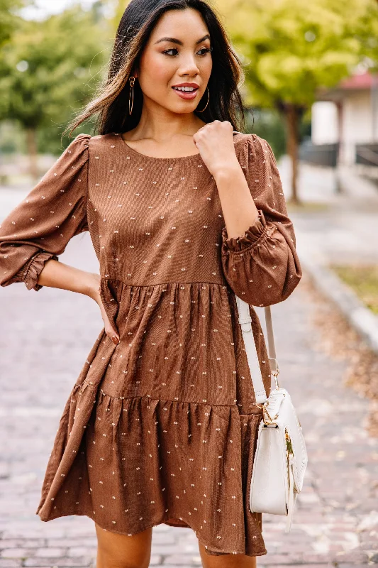 Doll Dress with Chiffon Detail -Be Your Best Brown Textured Babydoll Dress