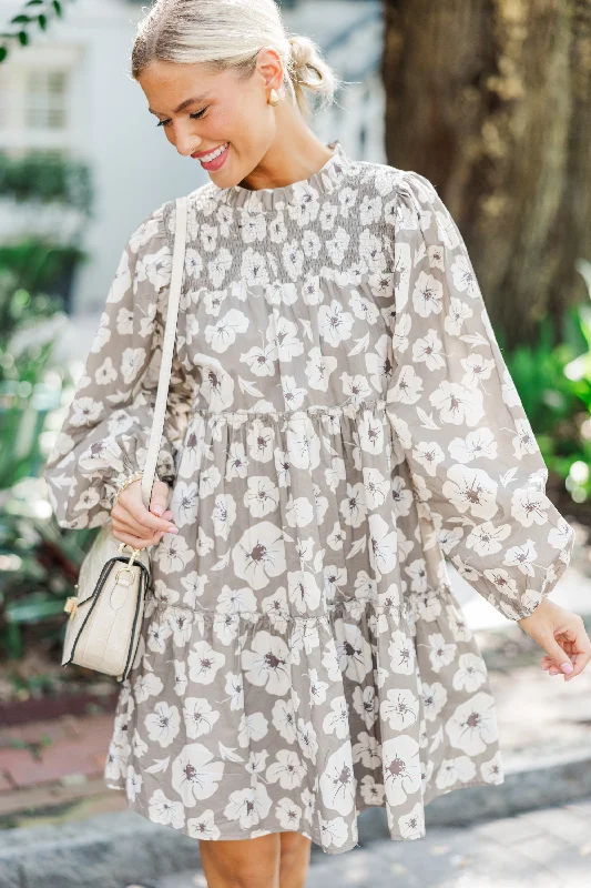 Doll Dress for Baby Dolls 18-inch -Be Your Best Taupe Brown Floral Babydoll Dress