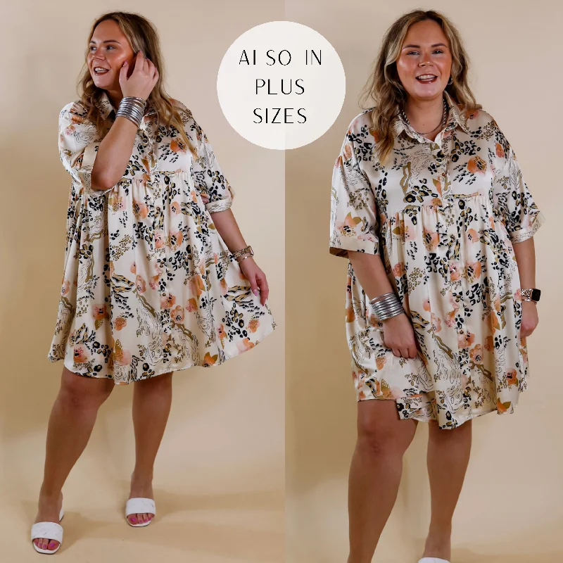 Doll Dress for Dolls 7-inch -Last Chance Size Small | Ready To Flaunt Button Up Mix Print Satin Babydoll Dress in Ivory Doll Dress for Dolls 7-inch -Last Chance Size Small | Ready To Flaunt Button Up Mix Print Satin Babydoll Dress in Ivory