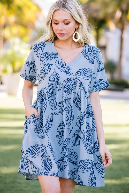 Doll Dress with Metallic Finish -Cherish You Denim Blue Babydoll Dress