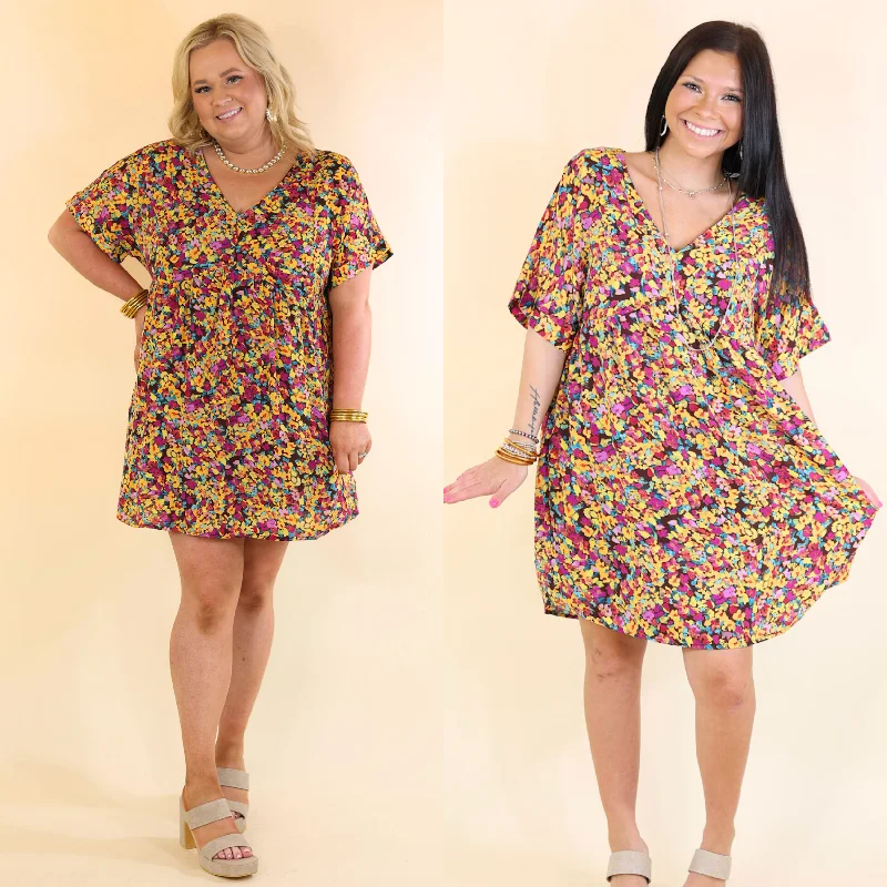 Doll Dress with Knitted Pattern -Fresh Blossoms Floral Print Babydoll Dress with V Neck in Brown Doll Dress with Knitted Pattern -Fresh Blossoms Floral Print Babydoll Dress with V Neck in Brown