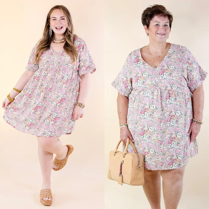Doll Dress with Puffy Sleeves -Fresh Blossoms Floral Print Babydoll Dress with V Neck in Green Doll Dress with Puffy Sleeves -Fresh Blossoms Floral Print Babydoll Dress with V Neck in Green