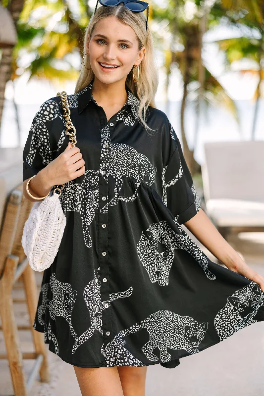 Doll Dress with Ruffled Back -Good Ideas Cream Black Leopard Print Babydoll Dress