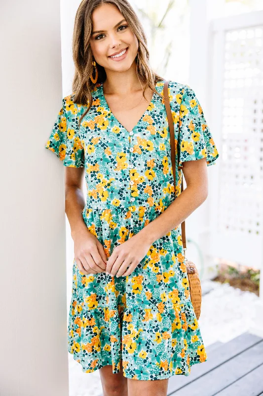Doll Dress with Mesh Detail -In My Dreams Green Floral Babydoll Dress