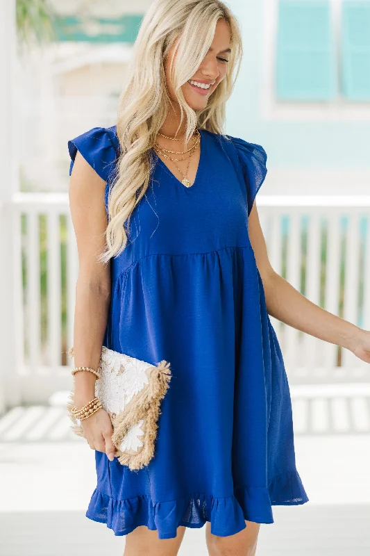 Doll Dress with Beaded Neckline -Just A Game Royal Blue Babydoll Dress
