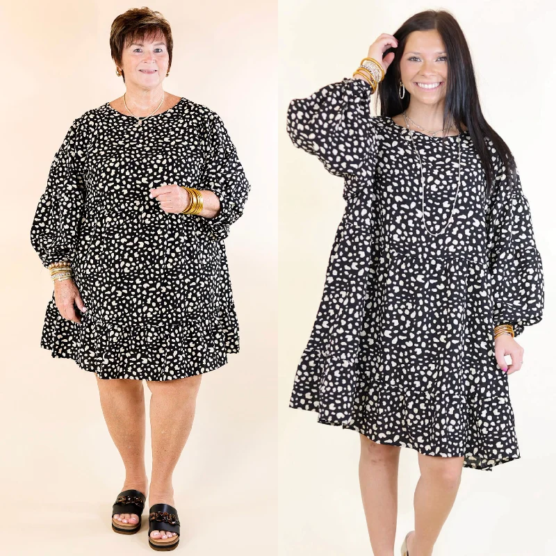 Doll Dress with Ruching Detail -Just Like Magic Dotted Babydoll Dress with Balloon Sleeves in Black Doll Dress with Ruching Detail -Just Like Magic Dotted Babydoll Dress with Balloon Sleeves in Black