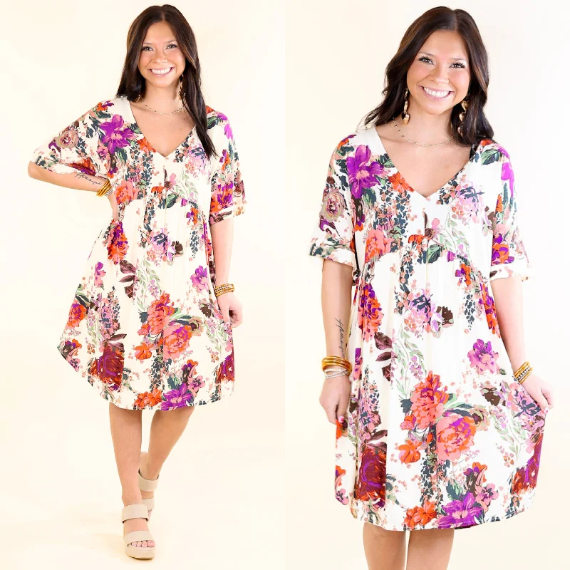 Doll Dress for Doll Styling -Keep It On V Neck Floral Babydoll Dress in Ivory