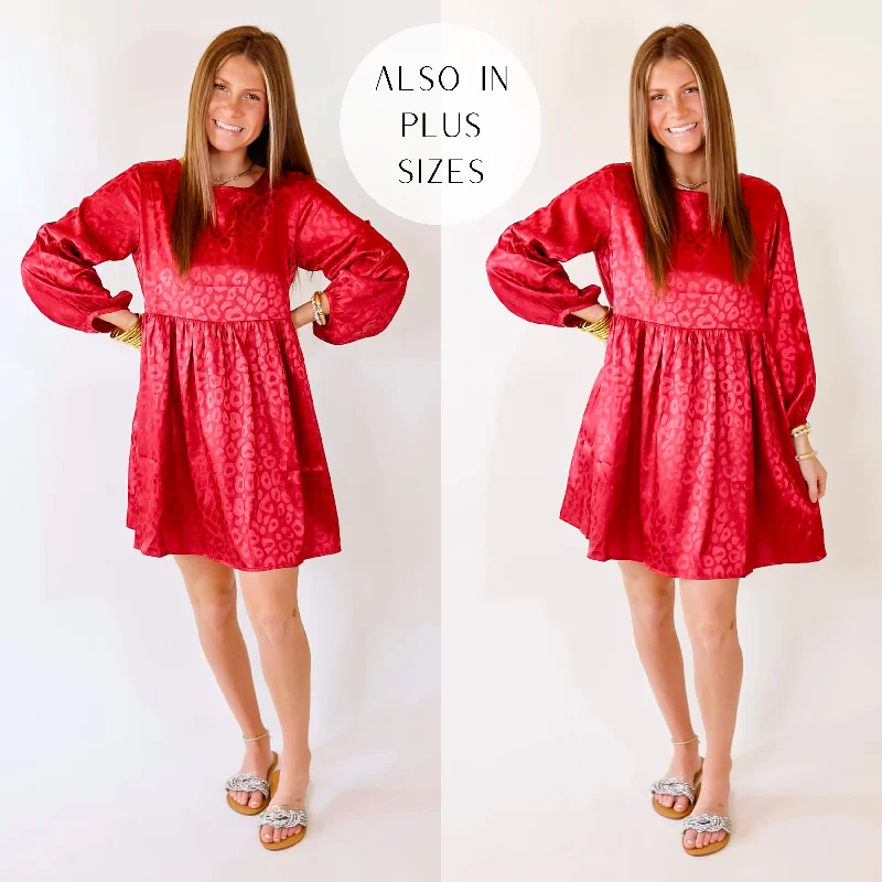 Doll Dress for Dolls with Painted Faces -Change Is Coming Leopard Print Babydoll Dress with Long Sleeves in Dark Red Doll Dress for Dolls with Painted Faces -Change Is Coming Leopard Print Babydoll Dress with Long Sleeves in Dark Red