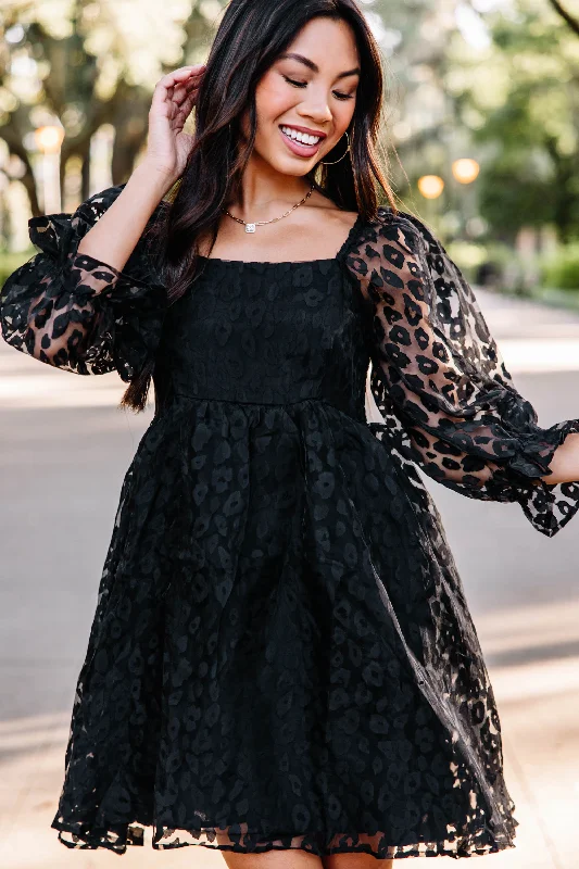 Doll Dress with Satin Skirt -Living Your Dreams Black Leopard Babydoll Dress