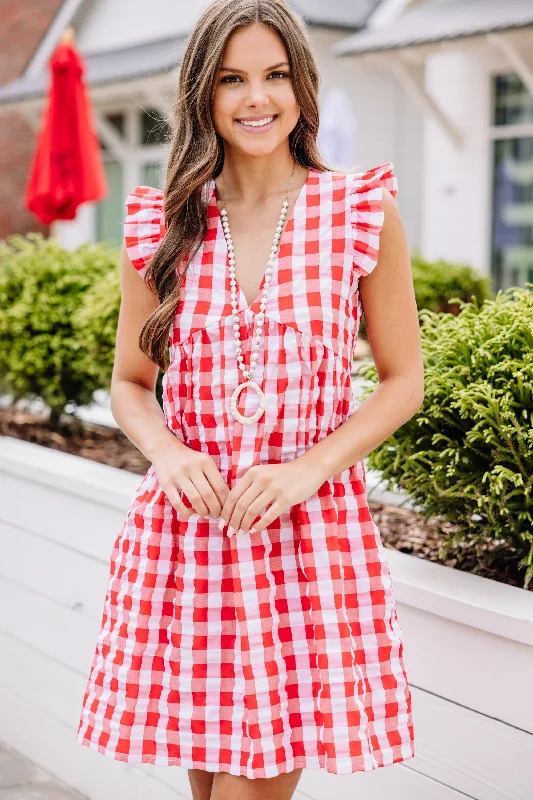 Doll Dress with Multi-layered Skirt -Looks Like Fun Red Gingham Babydoll Dress
