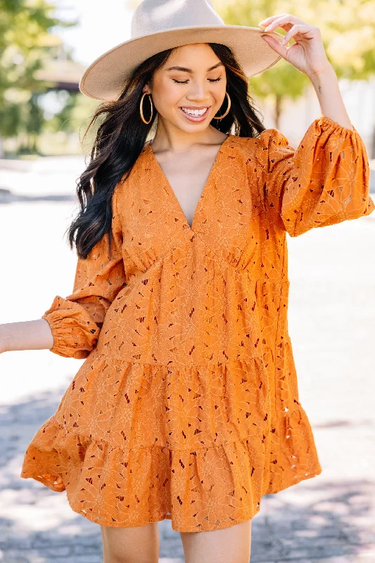 Doll Dress with Colorful Skirt -Need You More Rust Orange Lace Babydoll Dress